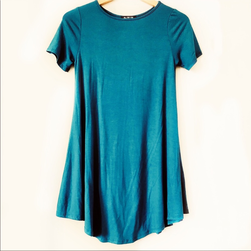 Teal Knit Short Sleeve Flowy Long Knit Tunic Small
